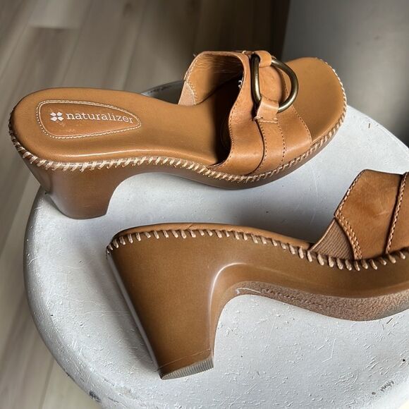 Naturalizer Jaselle Platform Tan Leather Sandal Wedge Beach Vacation Heel - Picture 4 of 5